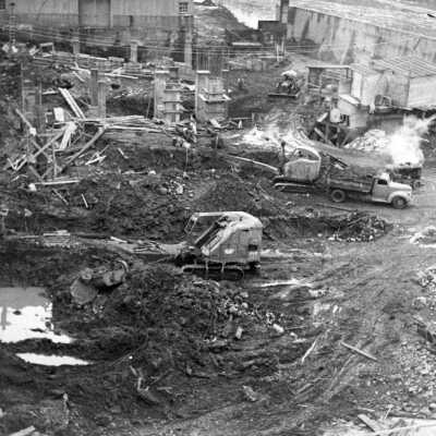 Crown-Zellerbach mill construction, West Linn, 1945.: Copyright: Clackamas County Historical Society; Origsize: 3x5; Origformat: Print-Photographic