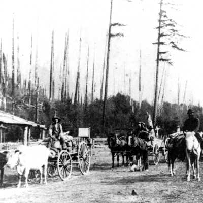 Wagons on Oregon Trail Barlow Road.
