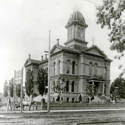 Oregon City Clackamas County Courthouse. 1885-1895: Copyright: None; Origsize: 8" x 10"; Origformat: Print-Photographic