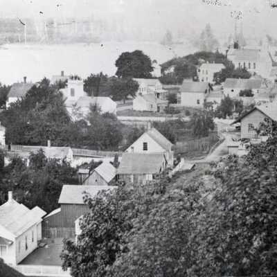 O.C. from Bluff at 6th St., 1874, looking North downriver.: Copyright: None; Origsize: 5"x7"; Origformat: Negative