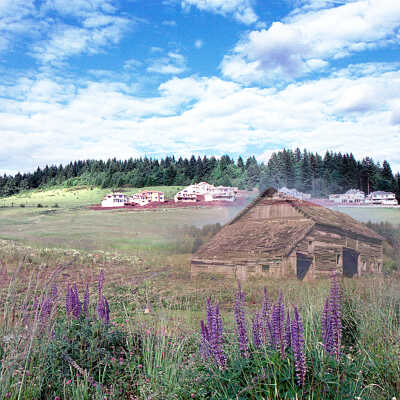 Old Barn and Subdivision Development (Double exposure).