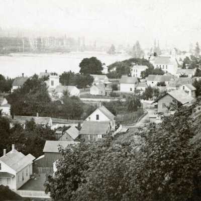 Oregon City Showing Southern Pacific Railroad Depot, 1874.: Copyright: None; Origsize: 5" x 7"; Origformat: Print-Photographic