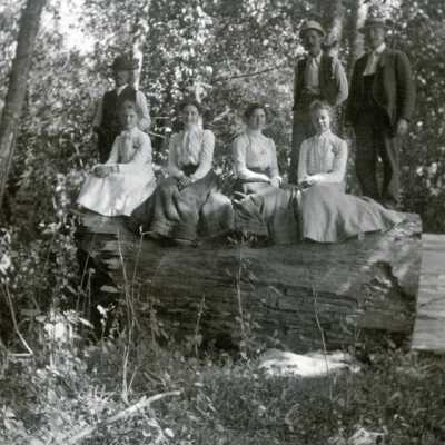 Group in Tree at Roethe's Landing on the Willamette River.