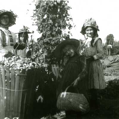 Young woman and girls in Hop Fields at Park Place