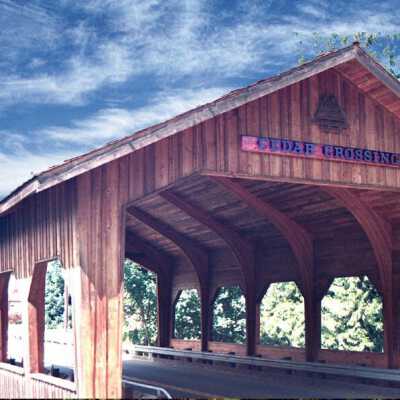 Cedar Crossing Covered Bridge, 1980s.: Copyright: Clackamas County Historical Society; Origformat: Other