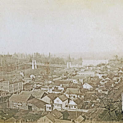 Oregon City and Suspension Bridge from the Bluff - 1893