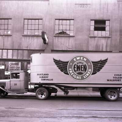 Ewen Freight Lines Moving Van at Logan Chevrolet Building - November 1933