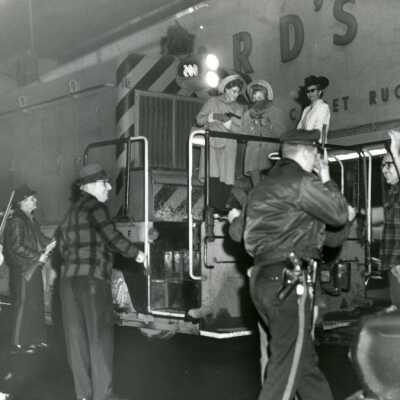 Train "Heist" at Howard's Furniture, 1950s: Origformat: Print-Photographic