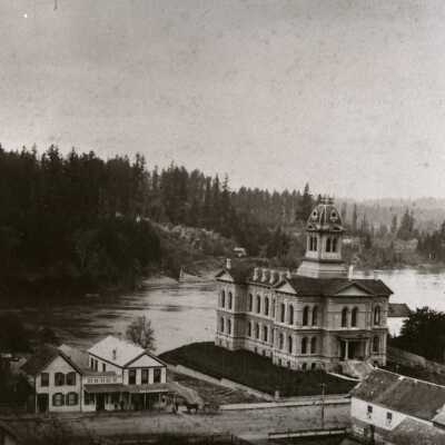 Oregon City 1886 - Courthouse at 8th and Main Street - Viewed from Bluff