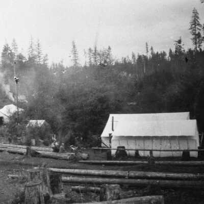Work Camp at Beaver Creek, Willamette Valley Southern Railroad.