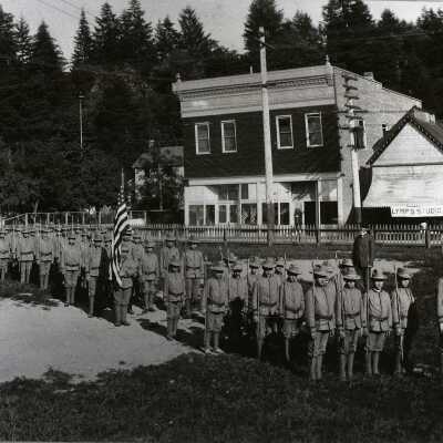 Oregon City 1905 - St. Johns Catholic Boys' Marching Team in School Yard