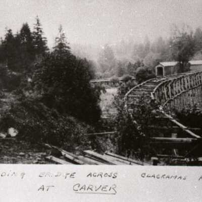Construction of Railroad Trestle 1930s - Next to Carver Bridge - Over Clackamas River at Carver, Oregon