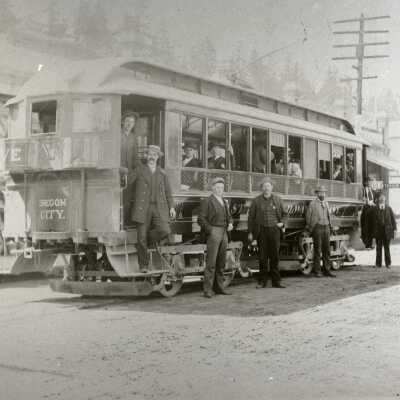 Oregon City 1901 - Electric Streetcar on Main Street with Conductor E.M. Howell