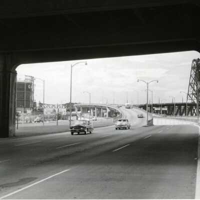Going under the Burnside Bridge, 1950s.: Origformat: Print-Photographic