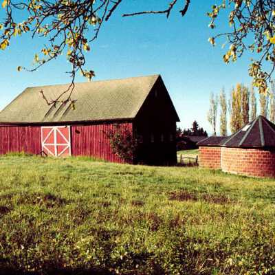 Red Barn and Brick Silo, South of Idleman Road. 1989.: Origformat: Other