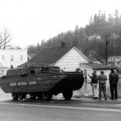 1964 Flood - 14th and Washington Street - Oregon National Guard Amphibious Vehicle - Oregon City