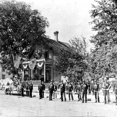 Fourth of July Parade, Oregon City, 1893 or 1894. Fire Department.: Copyright: Clackamas County Historical Society; Origsize: 8x10; Origformat: Print-Photographic