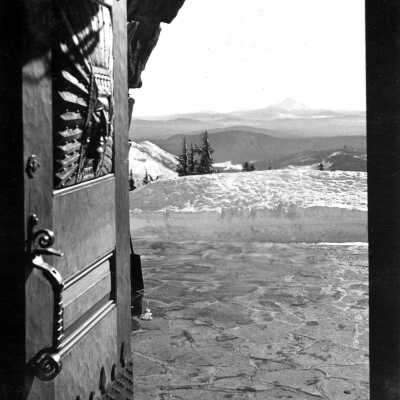 Timberline Lodge and Mt. Hood, 1943.: Copyright: Clackamas County Historical Society; Origsize: 2x3; Origformat: Print-Photographic