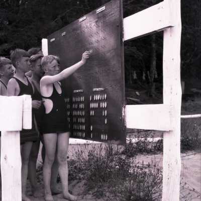 Boy Scout Camp Merriwether swimming check in board