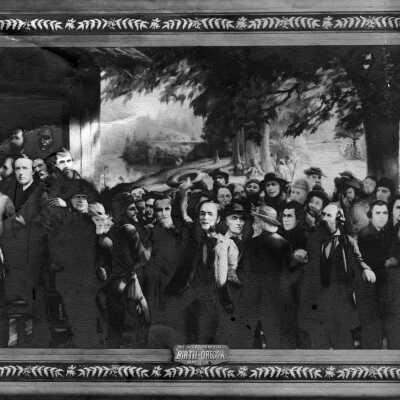 Champoeg painting of voters for U. S. or Canada, May 2, 1843