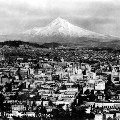 Timberline Lodge and Mt. Hood, 1943.: Copyright: Clackamas County Historical Society; Origsize: 2x3; Origformat: Print-Photographic