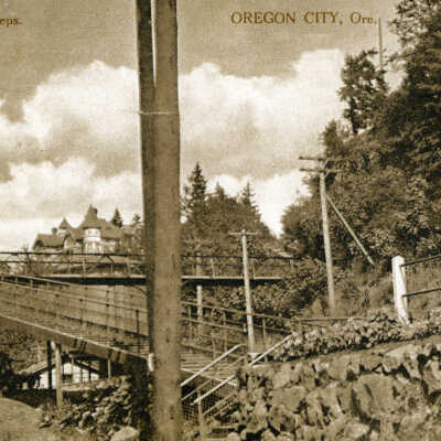 Oregon City 1909 - Seventh Street Steps with Eastham Mansion in Background.