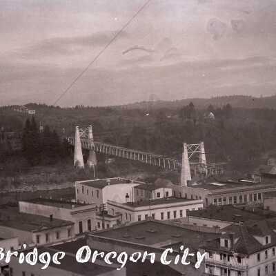 Oregon City and Suspension Bridge from the Bluff