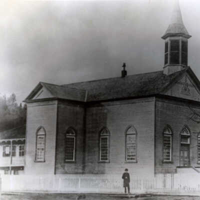 Oregon City St. John's Catholic Church, 10th and Water Streets. 1888.: Copyright: None; Origsize: 8" x 10"; Origformat: Print-Photographic