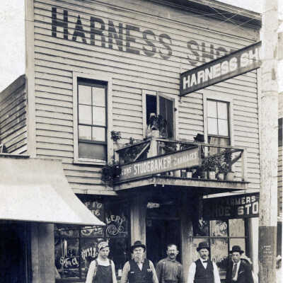 Harness Shop on 7th and Main Street, about 1900