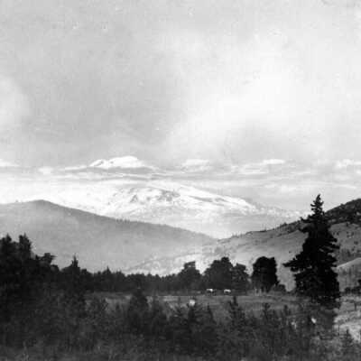 Mt. Hood from a farm area.: Copyright: Clackamas County Historical Society; Origsize: 4x5; Origformat: Print-Photographic