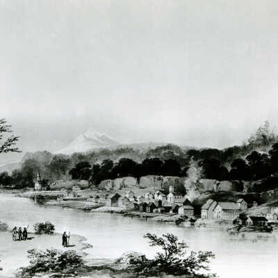 Oregon City 1846 - First Painting of Oregon City by British Capt. Sir Henry Warre.