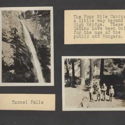 Wahtum Lake Boy Scout outing, 1926. Tunnel Falls and Four Mile Cabins