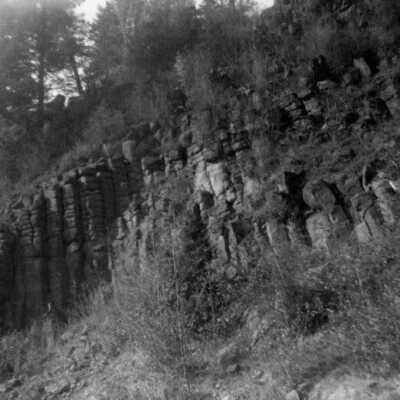 A) Rock Formations On Road Above Estacada, 1950.: Copyright: Clackamas County Historical Society; Origsize: 8x10; Origformat: Print-Photographic