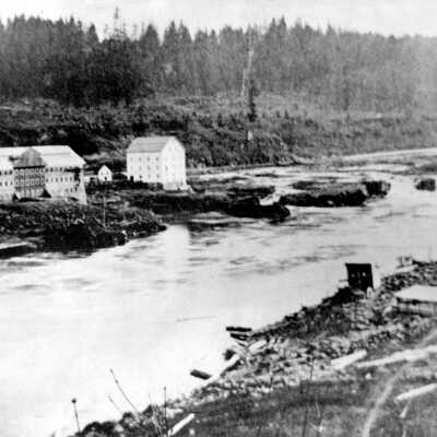 Willamette River, Oregon City Woolen Mill & Imperial Flour Mill, 1868