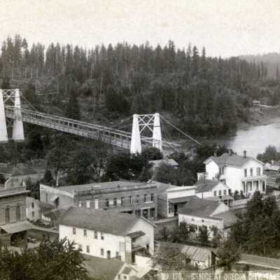 Oregon City and Suspension Bridge from the Bluff.: Origsize: 3" x 5"; Origformat: Print-Photographic