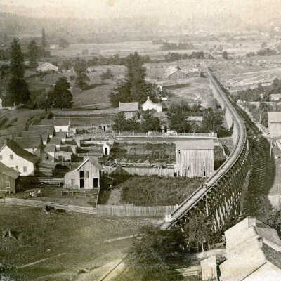 Oregon City Railroad Trestle 1874 - Looking North from 11th Street.