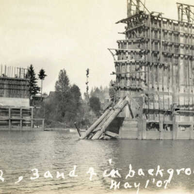 Piers #2, #3 and #4 of Oregon City Electric Railroad Bridge at Wilsonville.