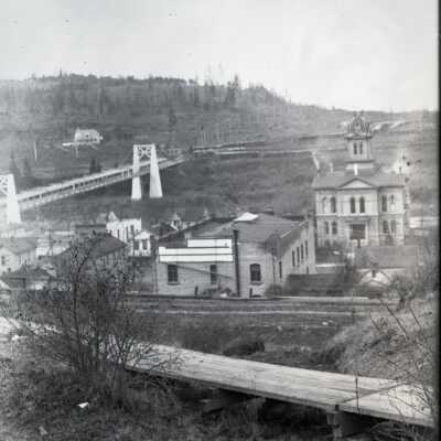 Oregon City 1899 - Courthouse and Suspension Bridge