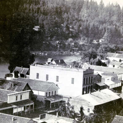 Oregon City 1874 - Main Street - Charles Pope Hardware and Hall - Corner of 4th and Main Streets, Oregon City, Oregon