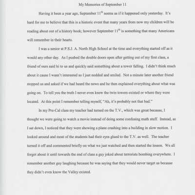 Essay: My Memories of September 11
