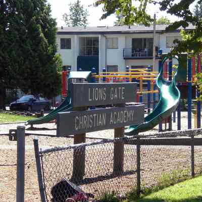 Lions Gate Christian Academy sign and parking lot - 3
