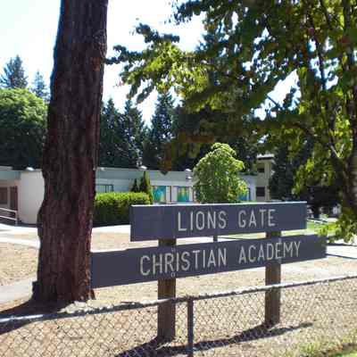 Lions Gate Christian Academy sign and parking lot - 2