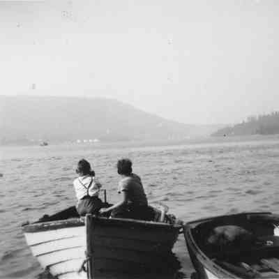 3708 - Kids in boat at Dollarton, speedboat 1947-52.tif