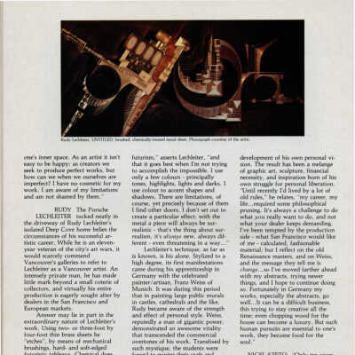 Rudy Lechleiter, Arts West mag Sept 1981