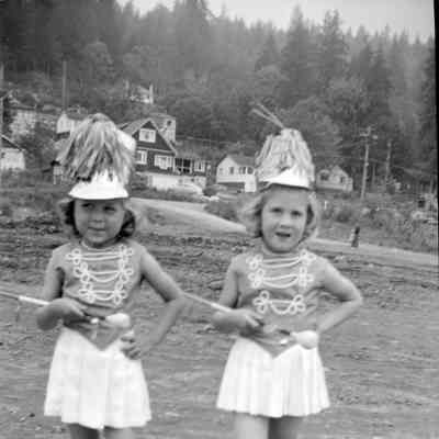 3301 - May Day Parade majorettes, Anne Wells, Eileen Alway, Burns Ave c1953.tif