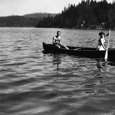 3270 - Gwynn & Audrey Jenkins canoe in Cove c1950s.tif