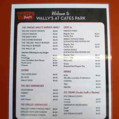 Cates Park/Whey-ah-Wichen (West); Wally's Burger Menu from concession stand