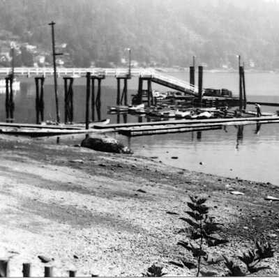 Boys Camp - Beach & wharf from camp 1948