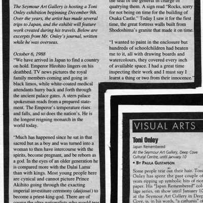 Tony Onley "Brings Hint of Japan to Seymour Art Gallery" Newspaper story '