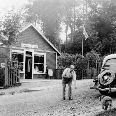 Stirrat, Grandad Robert in front of Store on Dollar Road